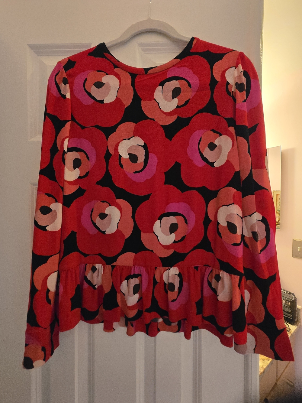 Kate Spade Floral Peplum Long-Sleeve Top - Red Multi Size 6